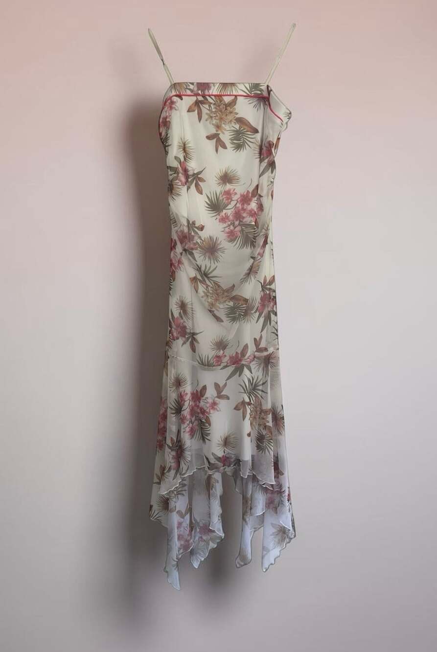 City Triangles Vintage Y2K Floral Mesh Dress Fairycore Asymmetric Midi Slip